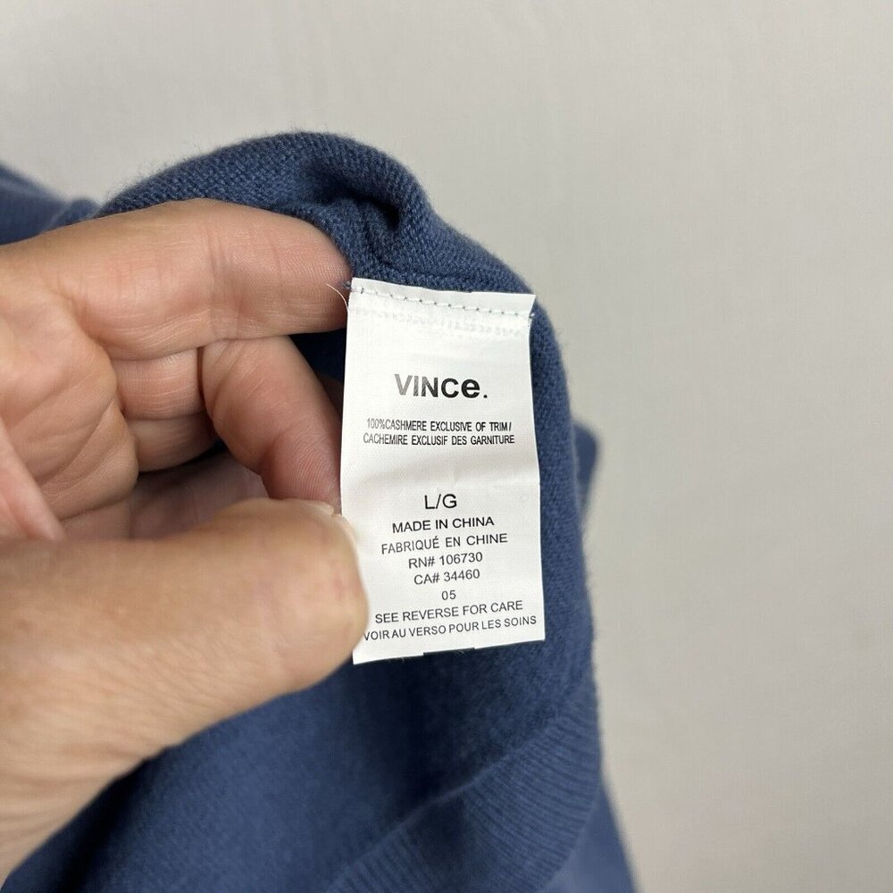 Vince Sweater L Womens New $320 Blue 100% Cashmere Soft Minimalist Pullover - Picture 8 of 11